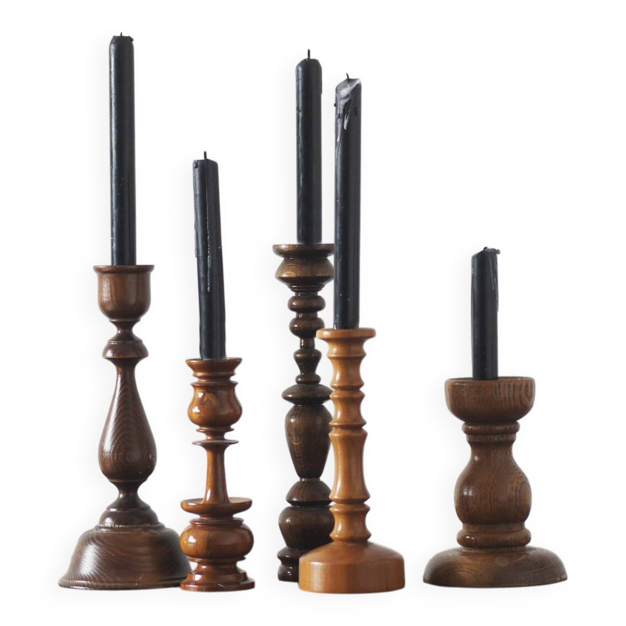 Scandinavian Wooden Candleholders, Set of 5