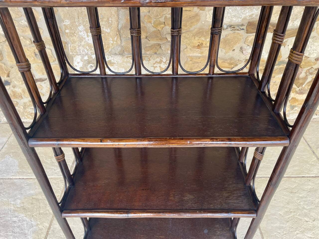 Vintage bamboo and rattan bookshelf, 4 shelves, Circa 1960/1970