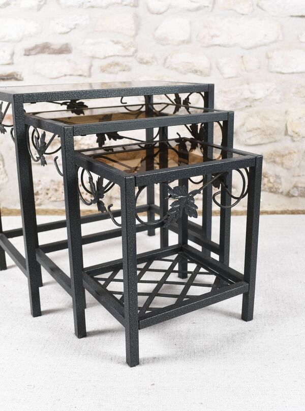 Lot de 3 tables gigogne en fer forgé
