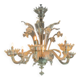 Venetian Chandelier in Colorless Murano Glass, 6 Light Arms Circa 1930