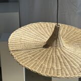 Large suspension, rattan luminaire in hat shape D:80cm