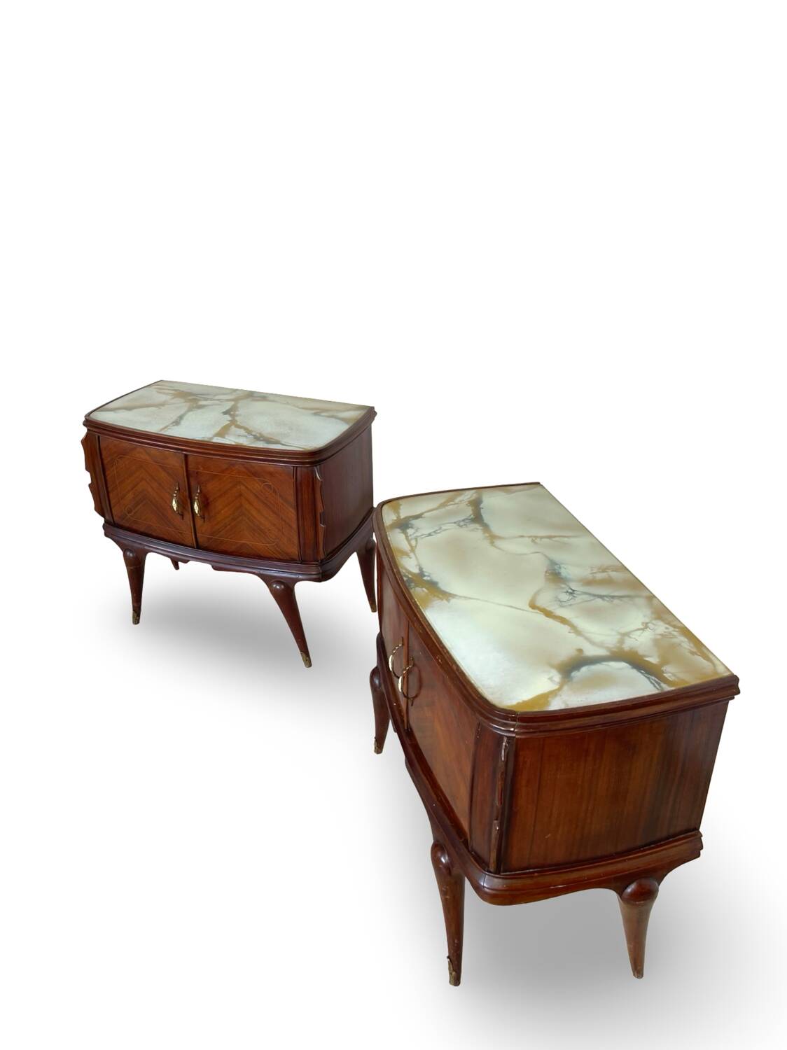 Tables de chevet plaquées en palissandre avec plateau en onyx vert