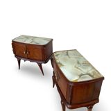 Tables de chevet plaquées en palissandre avec plateau en onyx vert