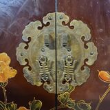 Vintage red / gold Chinese lacquer cabinet with flowers and birds