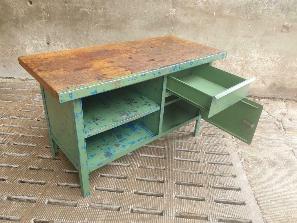 Industrial workbench steel green kitchen or bathroom furniture