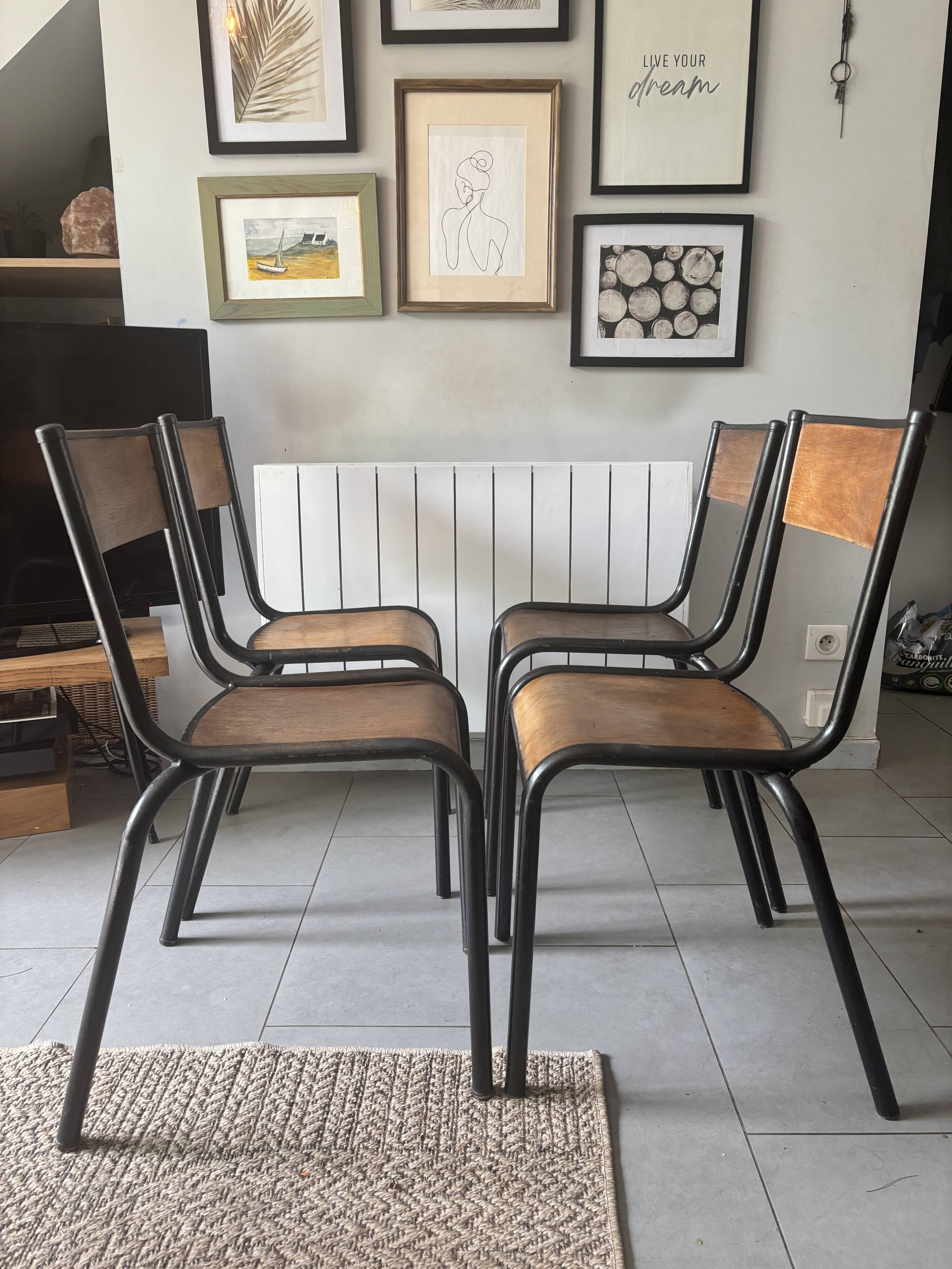Set of 4 authentic vintage MULLCA school chairs