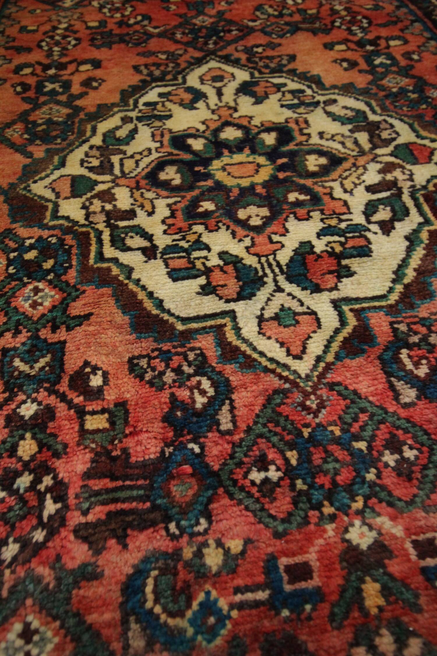 Tapis d'escalier en laine à motif floral rouille, tapis à médaillon central noué à la main 94x240