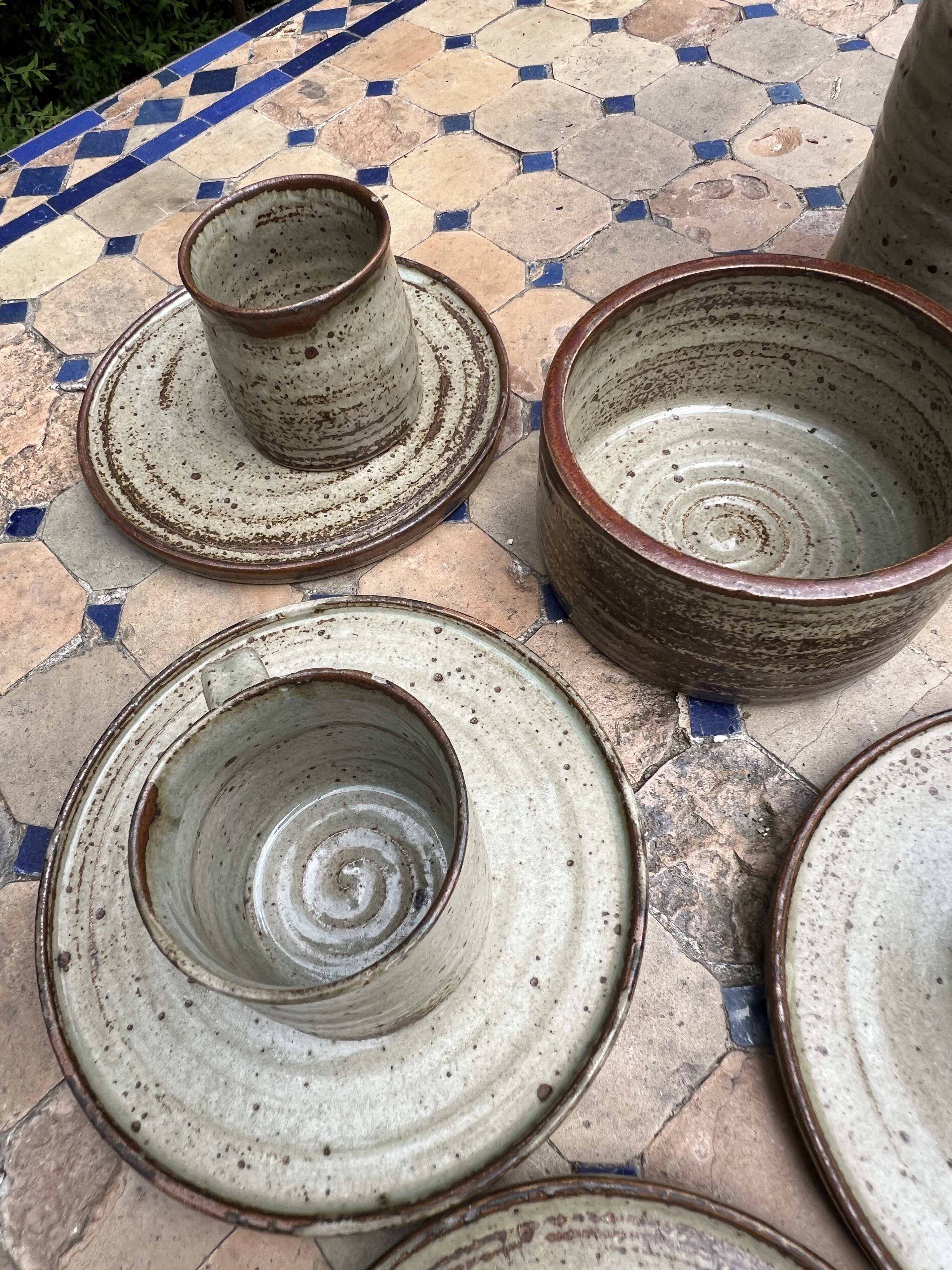 Vintage coffee and tea set in glazed stoneware from Puis potters - 15 pieces