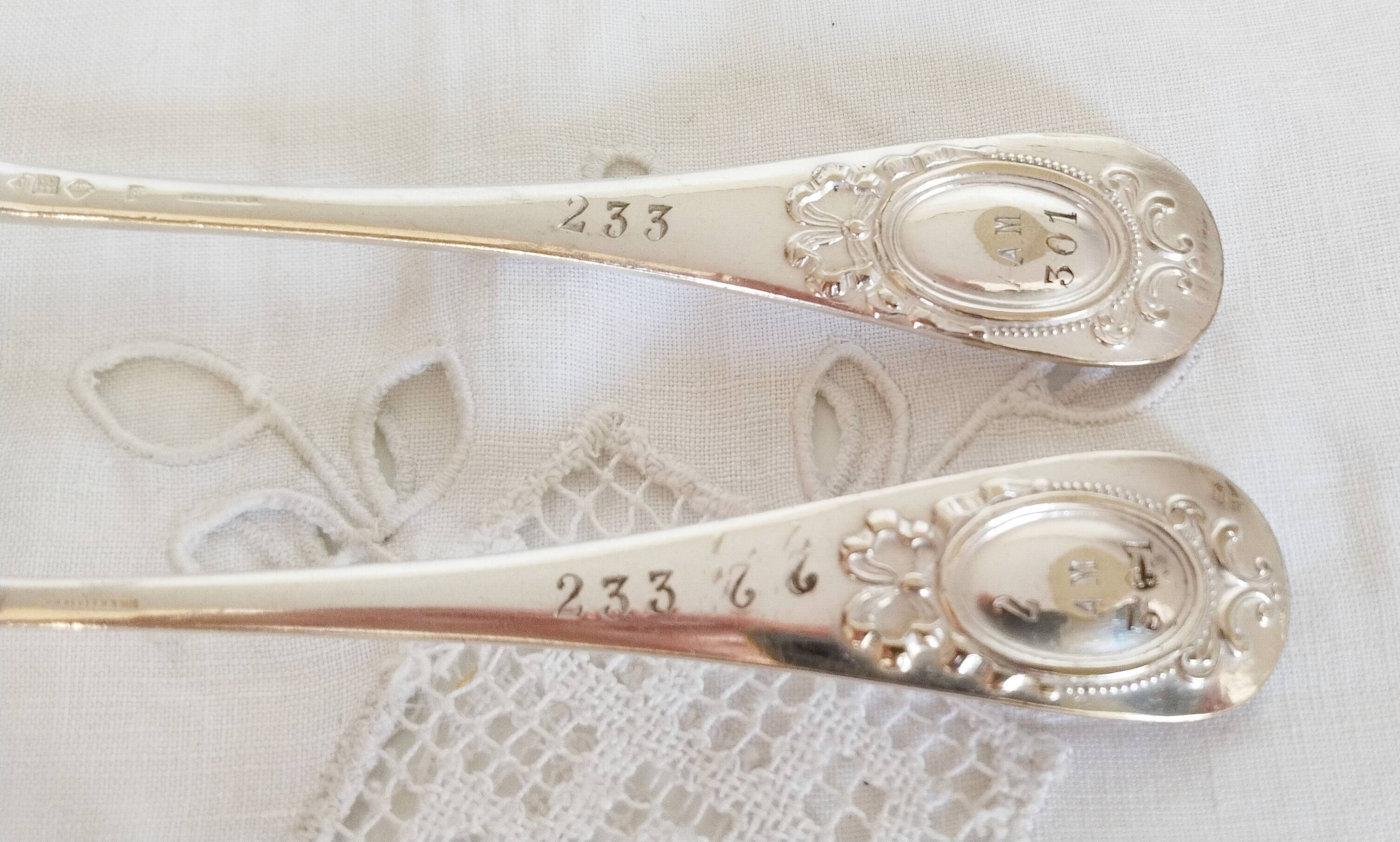 Silver cutlery set, 1 fork and 1 spoon, J Casses et Cie