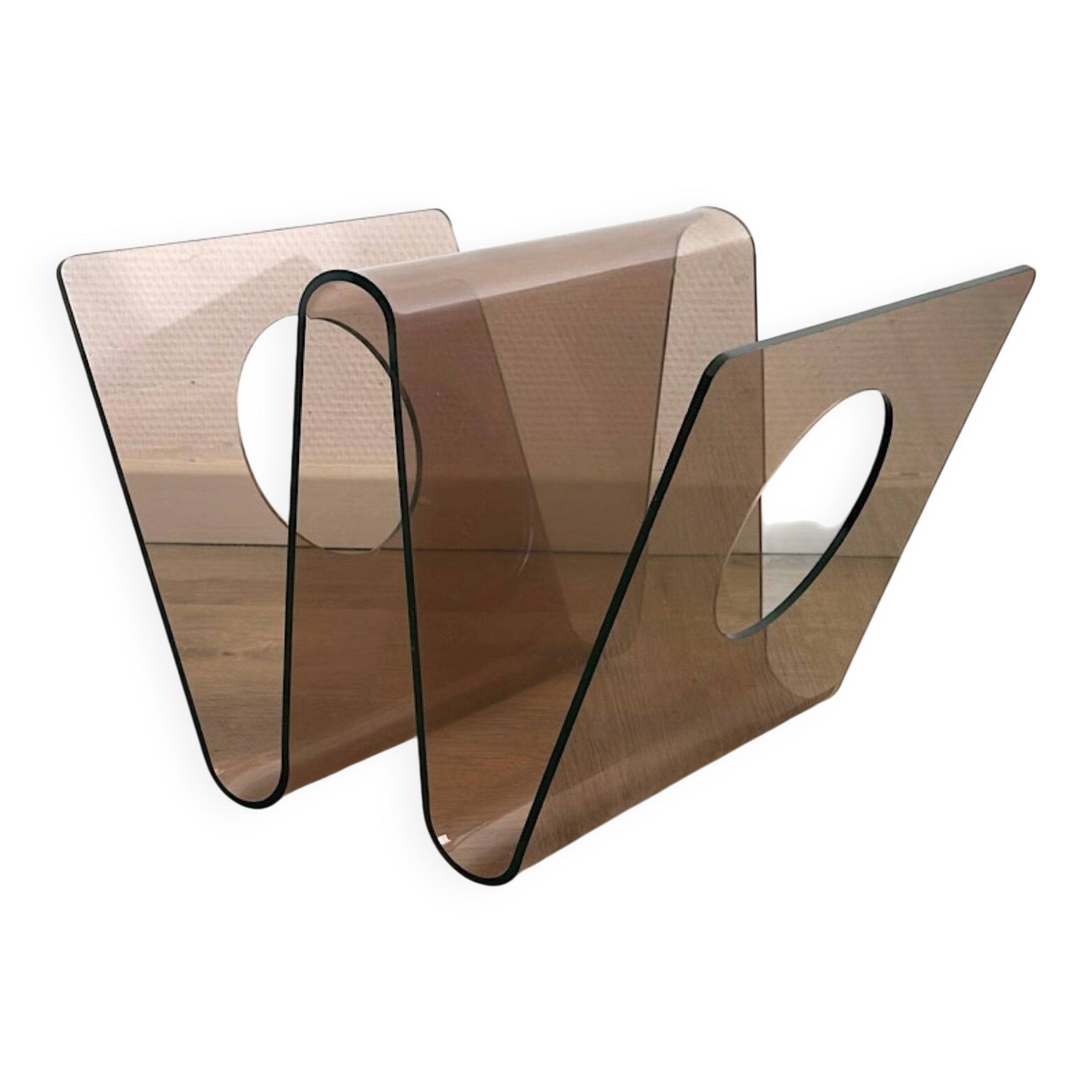Smoked Plexiglas magazine rack by Michel Dumas