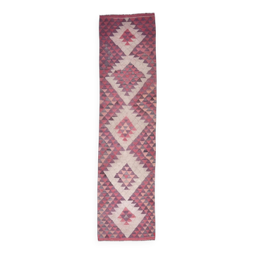 3x12 Pink Purple Kilim Runner Rug 84x347Cm