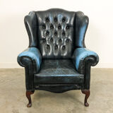 Vintage blue leather chesterfield armchair