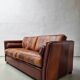 Vintage striped brown orange leather sofa (210 cm x 88 cm)