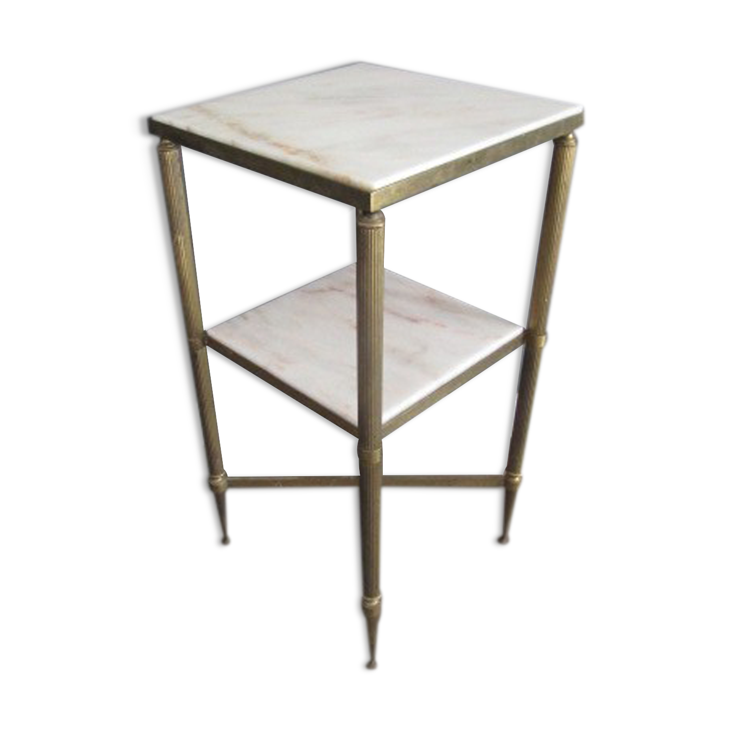 Marble pedestal table and brass hollywood regency