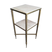 Marble pedestal table and brass hollywood regency
