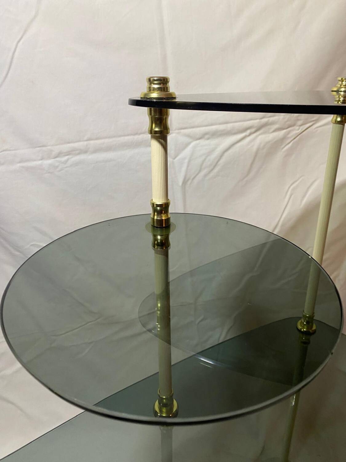 Smoked glass tripod side table, 1950