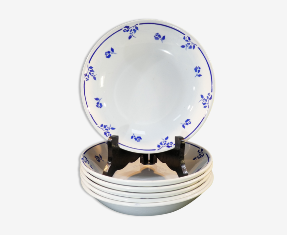 6 assiettes creuses en faience de digoin sarreguemines petite fleur bleu