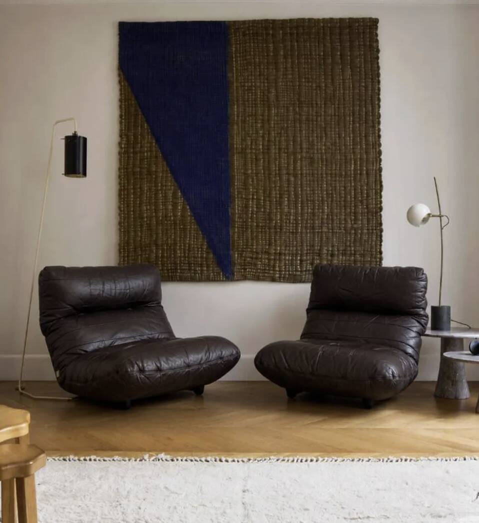 Marsala armchair in plexiglass & brown patchwork leather, Ligne Roset 1970