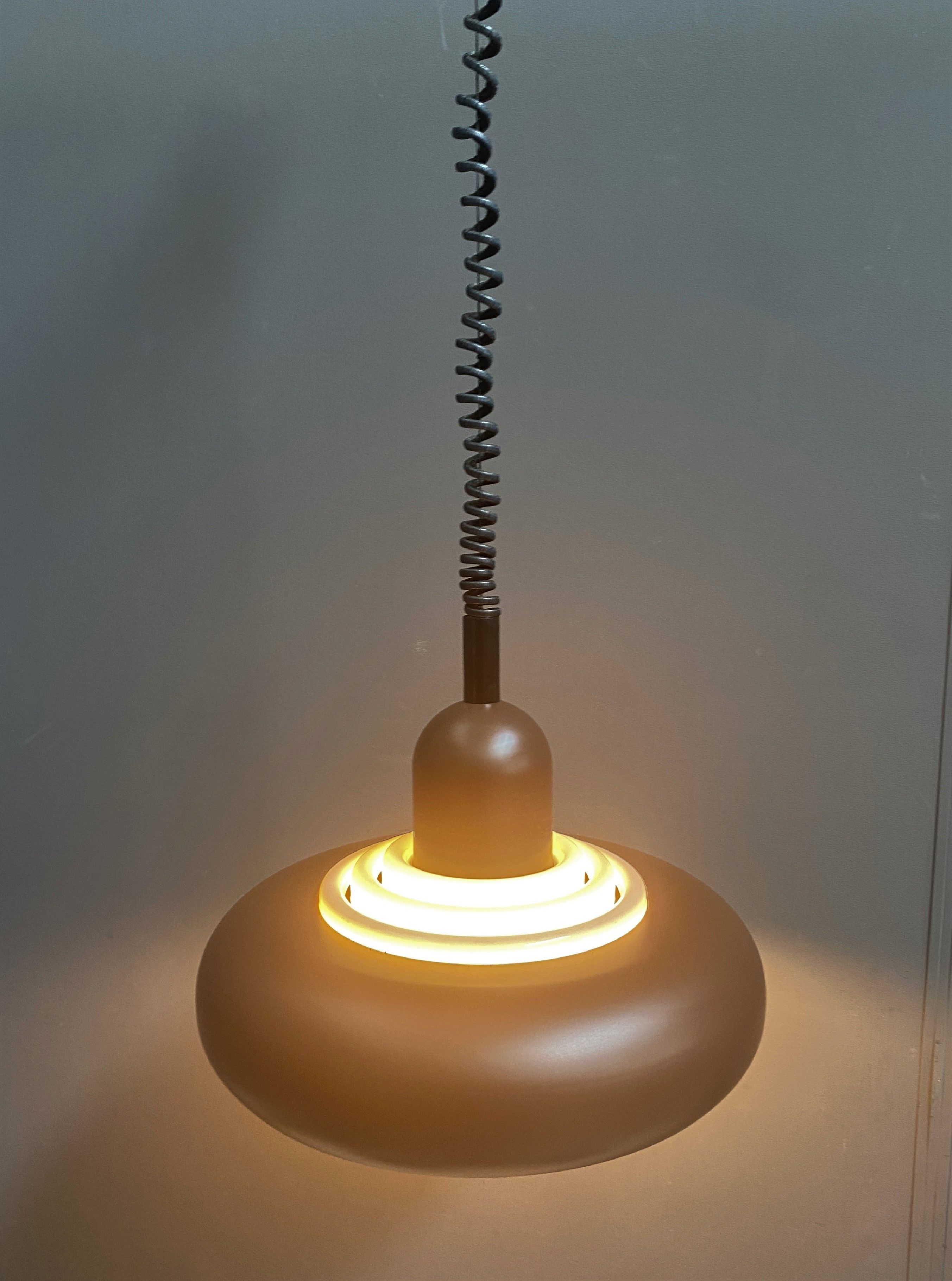 Knud Christensen pendant lamp model UFO in Brown metal, and white plastic 1970s