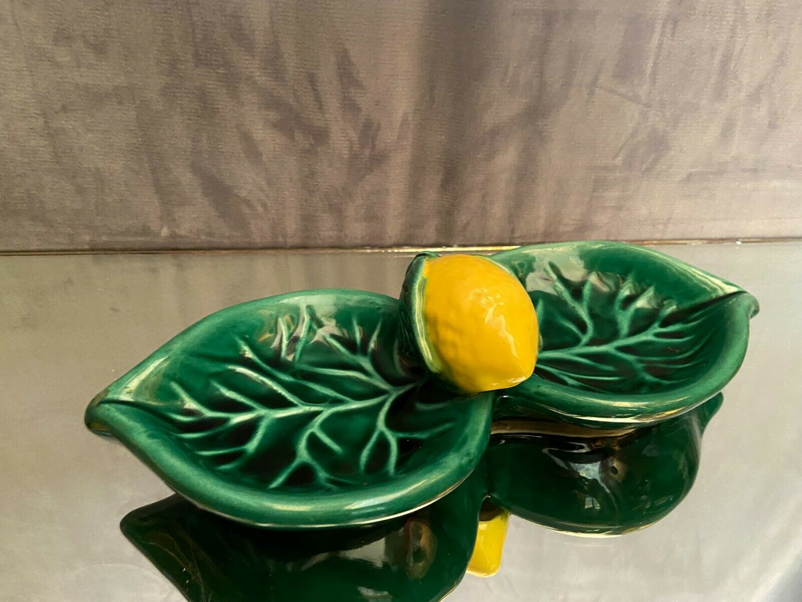 Double compartment dish in Vallauris earthenware decorated with lemon