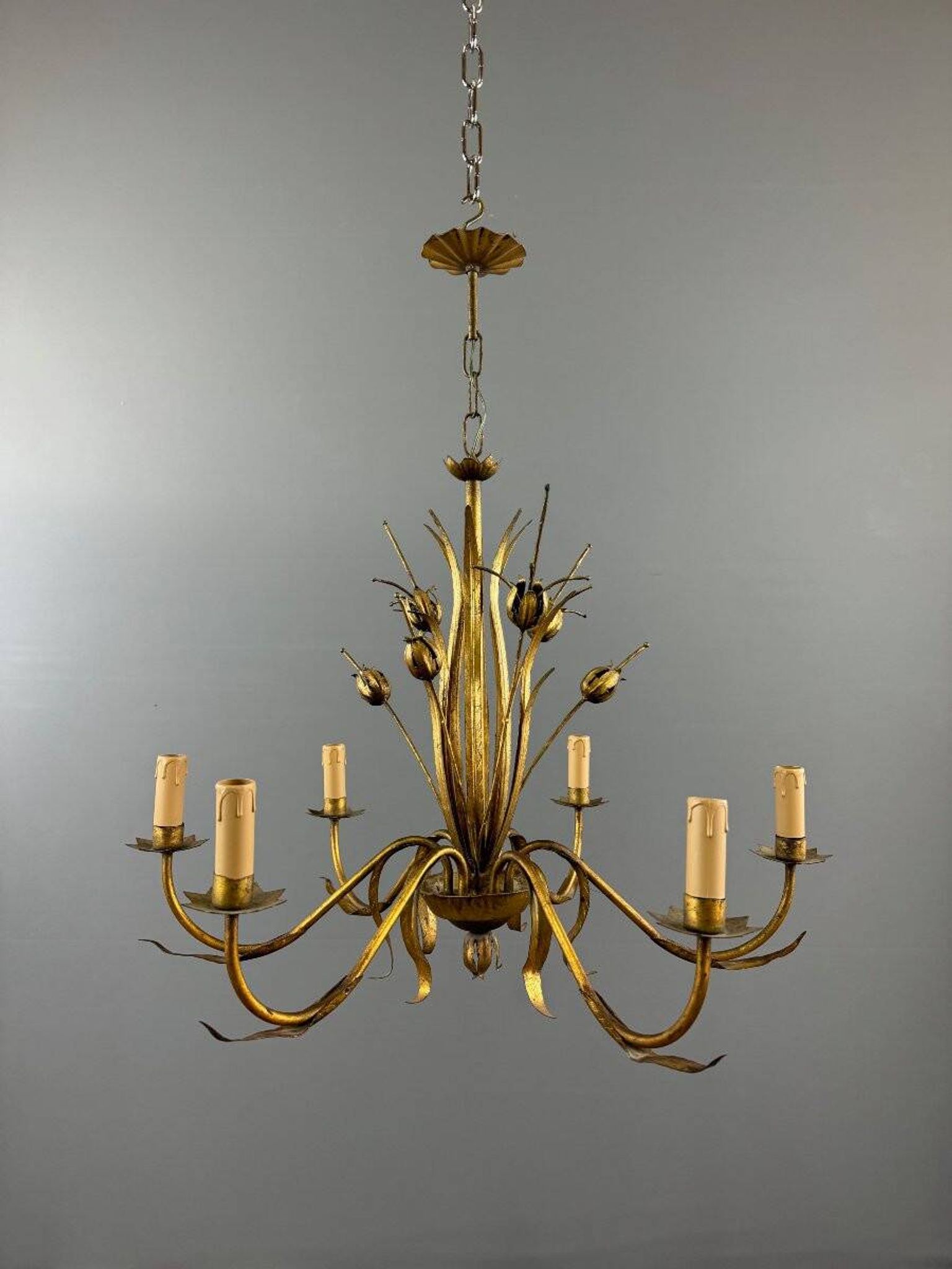 Lustre en métal doré, Italie, vers 1950