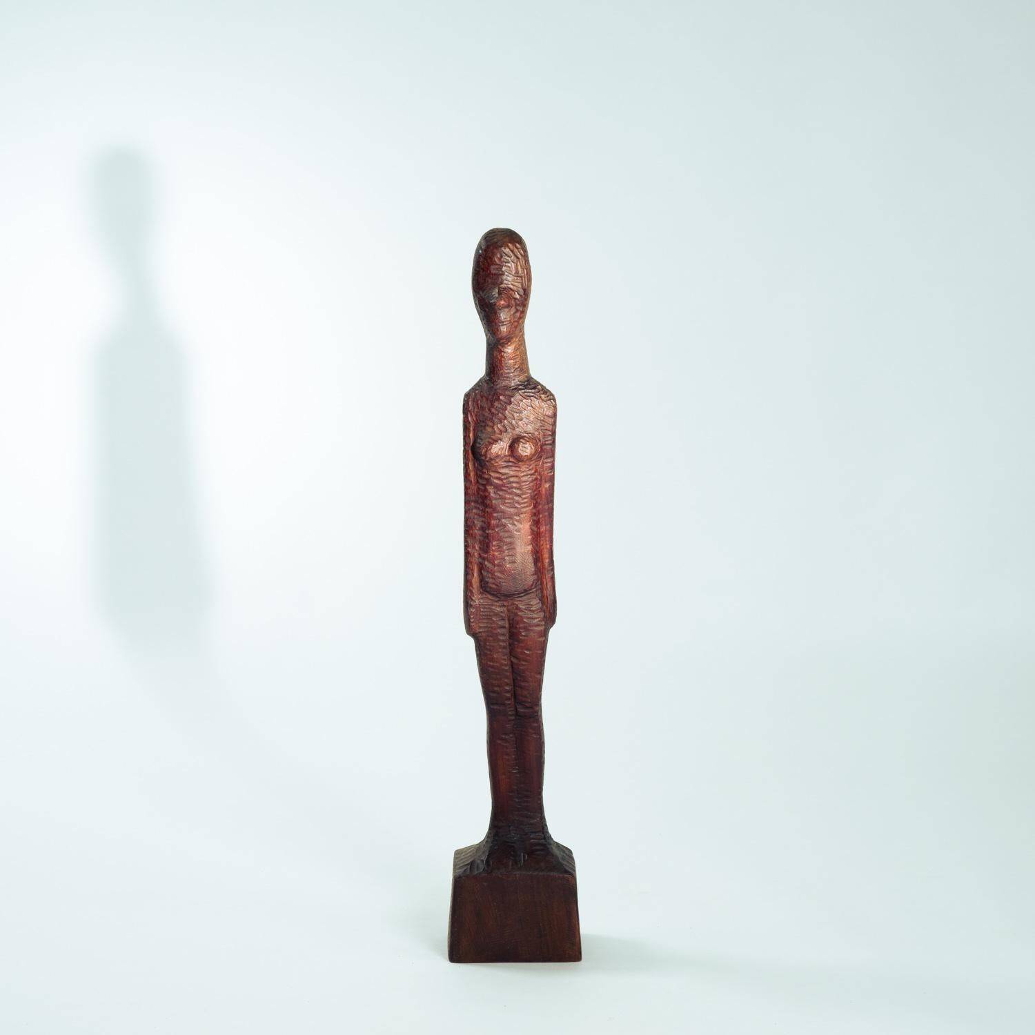 Dutch Brutalist carved wood sculpture of woman's figure, height 95cm, 1970s