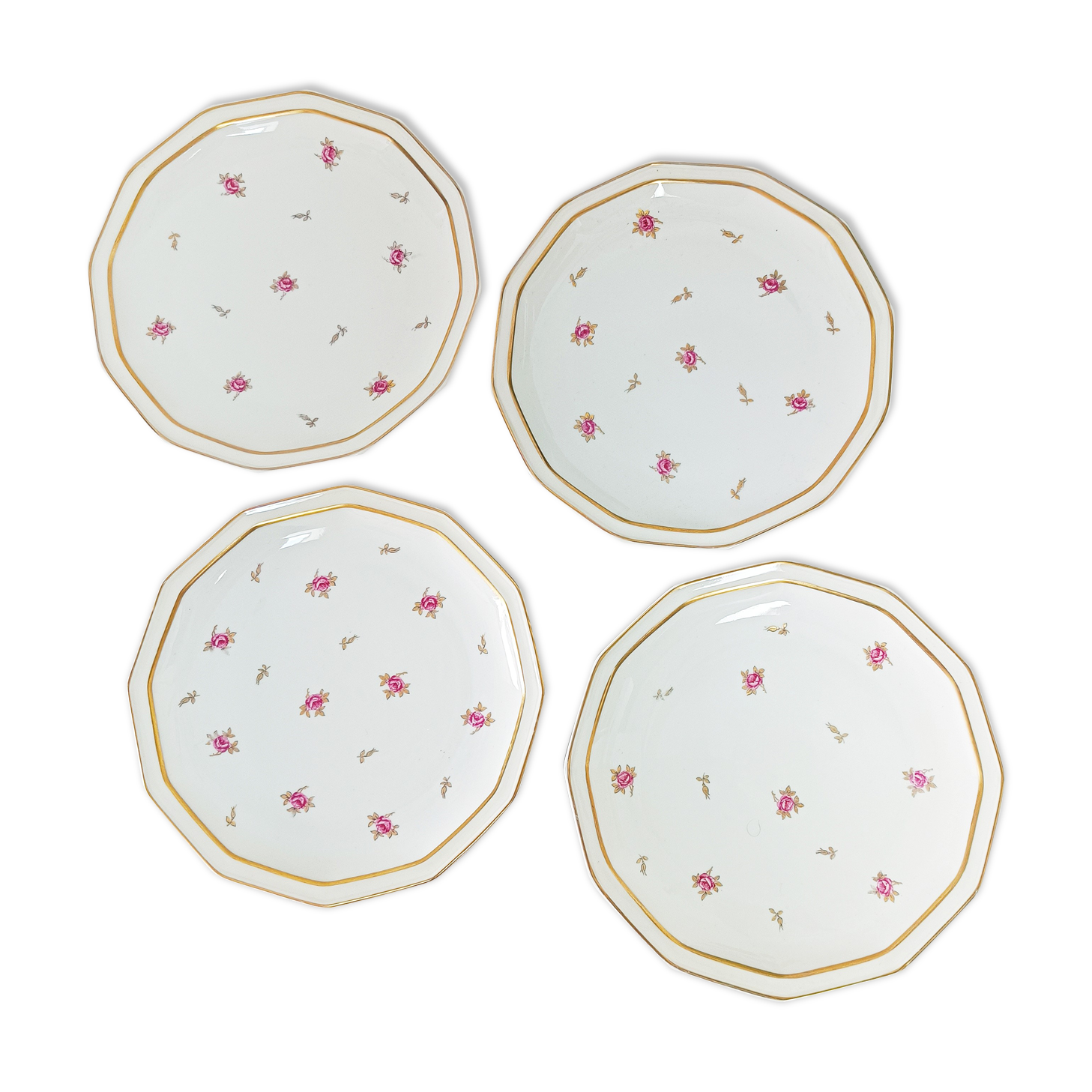 Set of 4 flowery plates in Limoges B & Cie porcelain