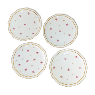 Lot de 4 assiettes fleuries en porcelaine de Limoges B & Cie