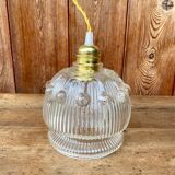 Vintage flower-shaped transparent glass pendant globe.