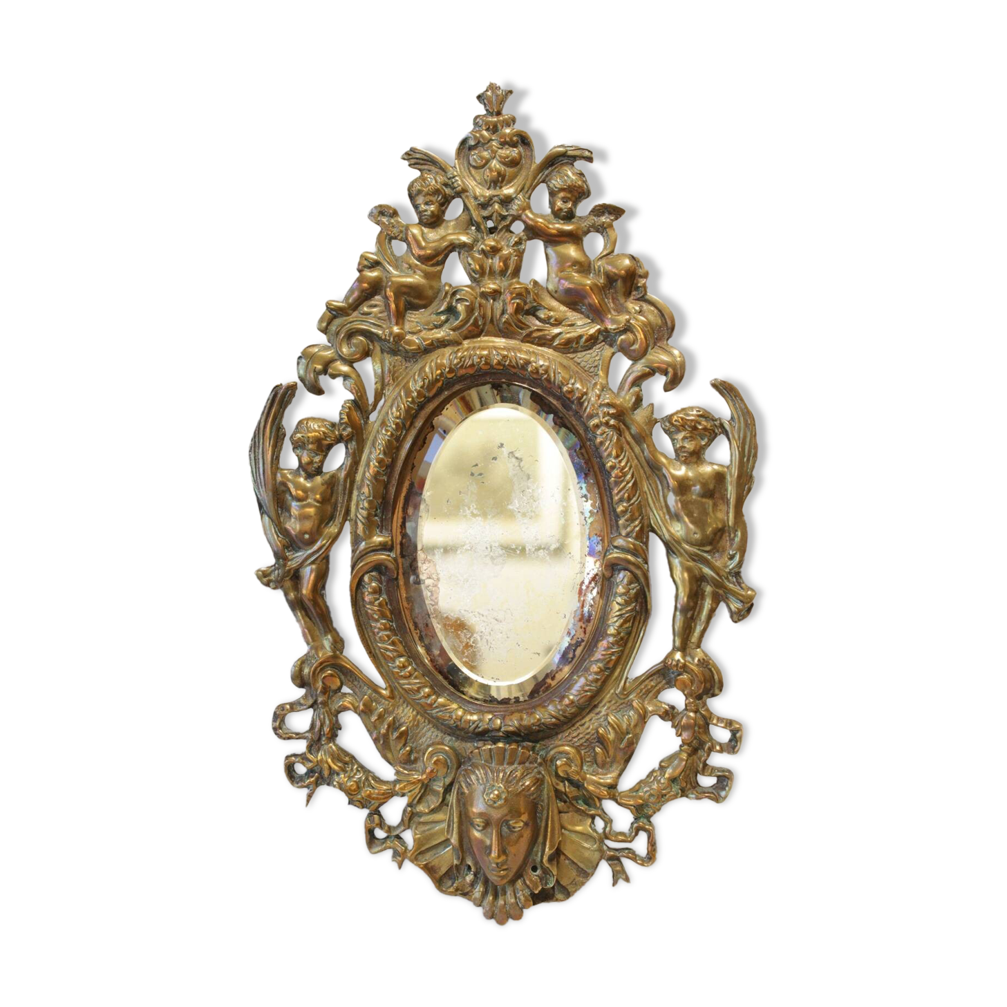 Miroir en bronze à décor d'angelots et mascarons fin 19ème siècle