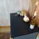 Chest of drawers with 5 drawers in solid dark wood and patinated blue.