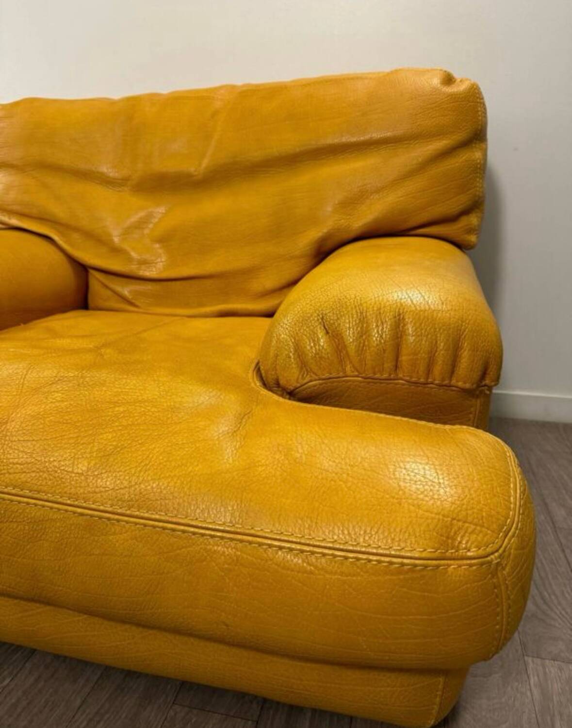 Rochebobois yellow leather armchair from the 80s/90s
