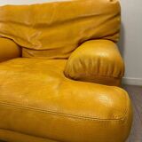 Fauteuil cuir jaune Rochebobois années 80/90