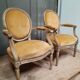 Pair of Louis XVI style medallion armchairs