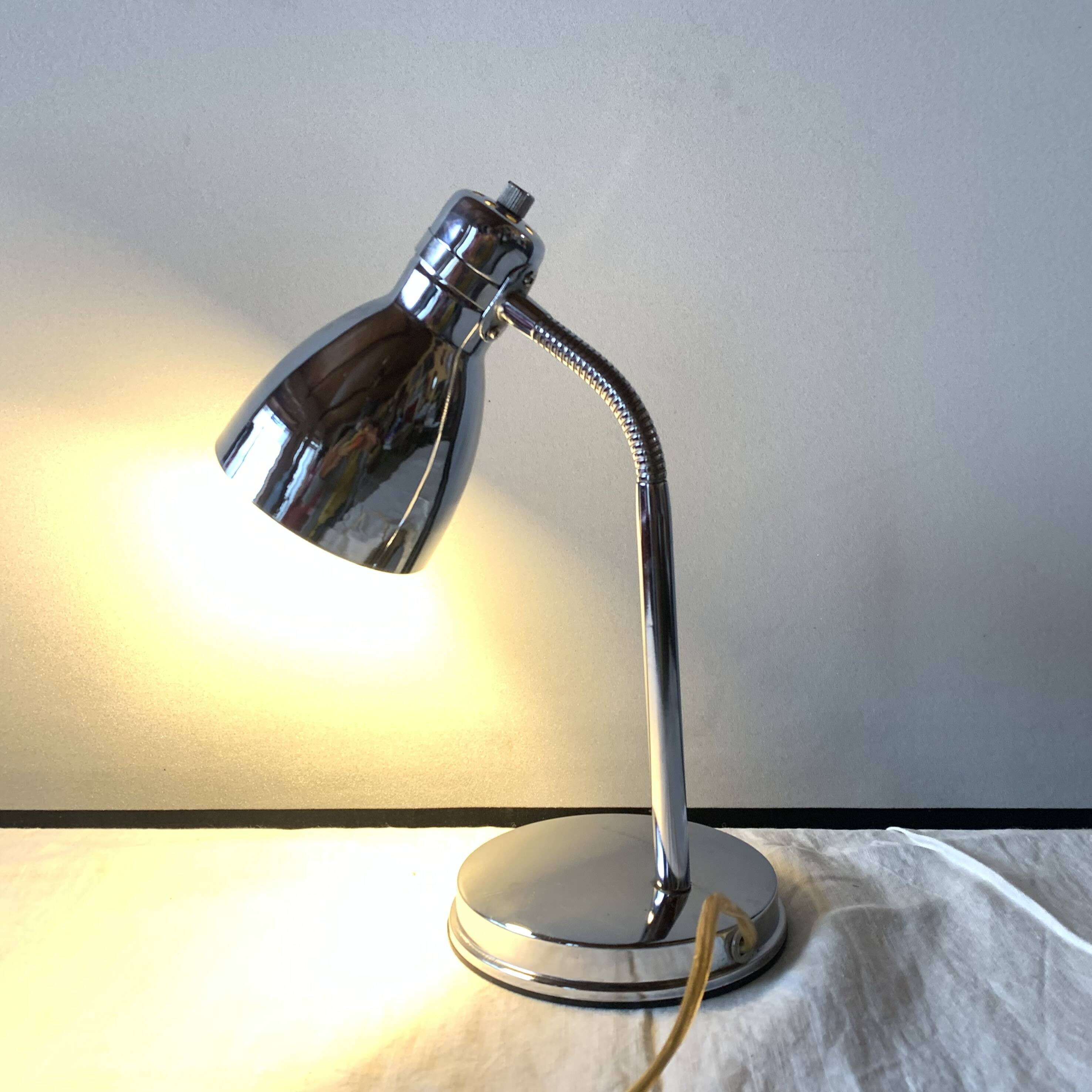 Massive vintage side lamp in chromed metal
