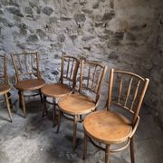 Set of 6 Fischel bentwood bistro chairs, Czechoslovakia, circa 1930–1950.