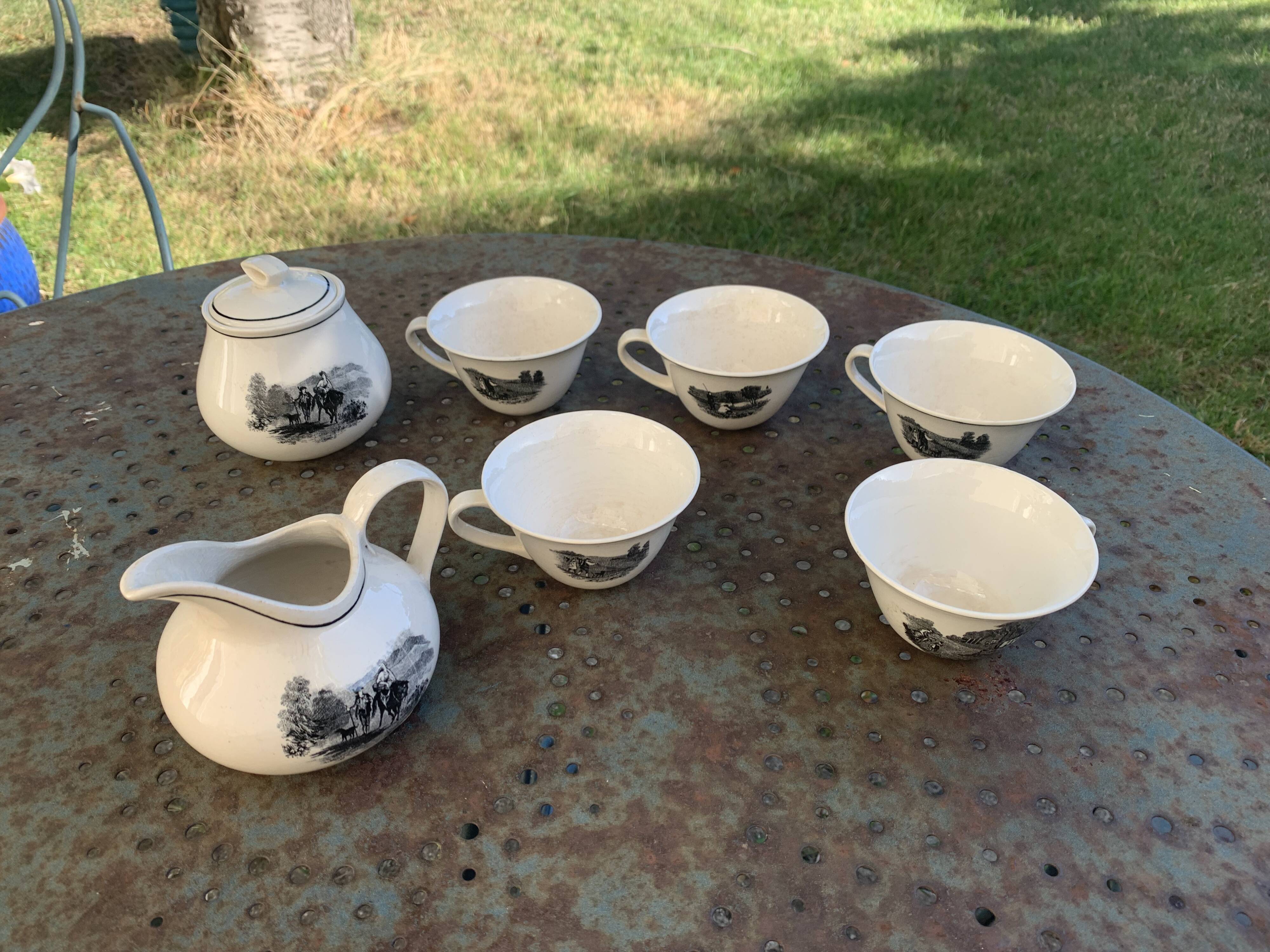 Coffee or tea service, earthenware with rustic motif, Keralux, Boch