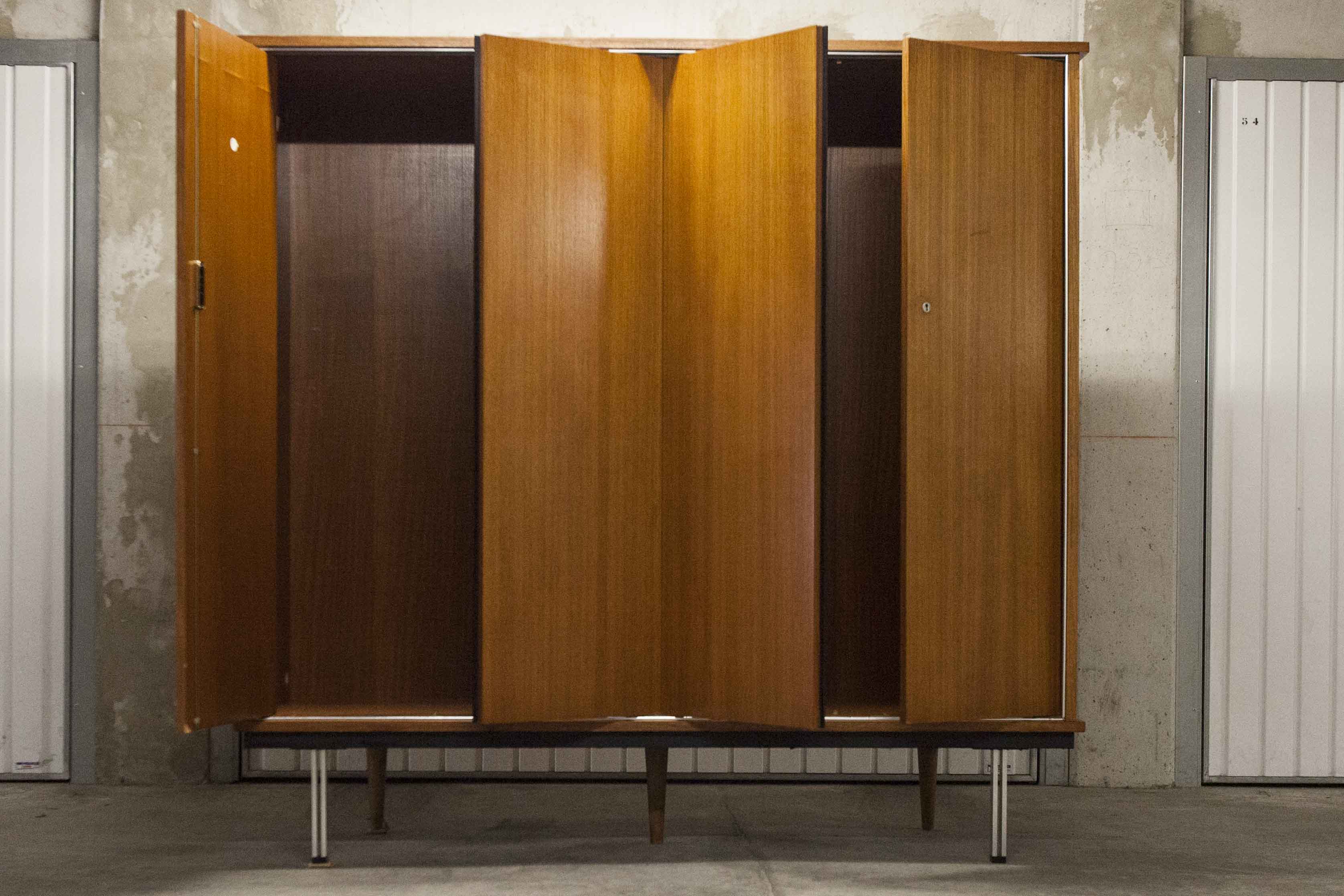 Wardrobe 1970 teak 4 doors half wardrobe half shelf 182 cm