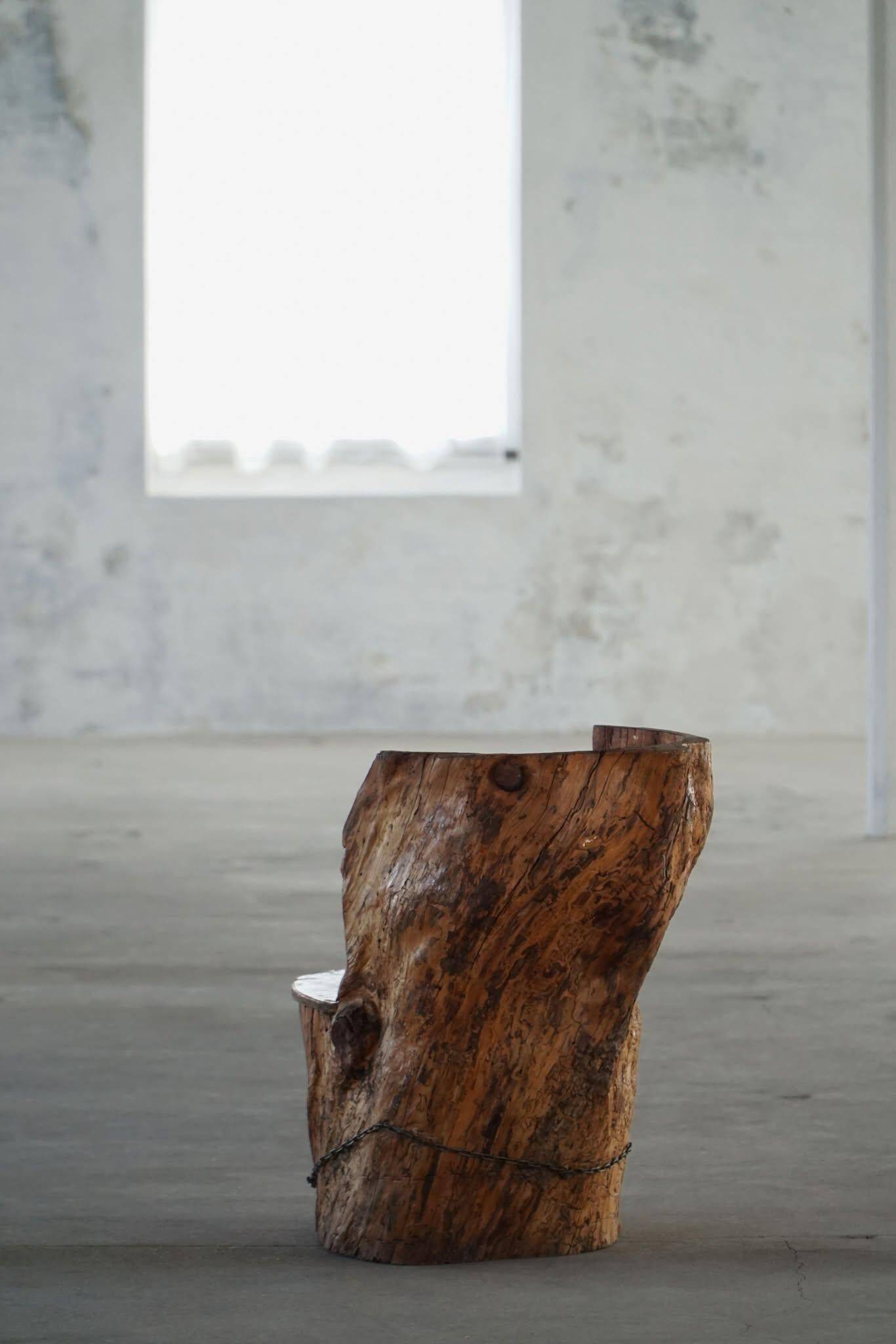 Chair made from hand-carved pine with storage, modern Swedish style, wabi-sabi, 1900s.