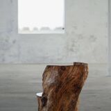 Chair made from hand-carved pine with storage, modern Swedish style, wabi-sabi, 1900s.