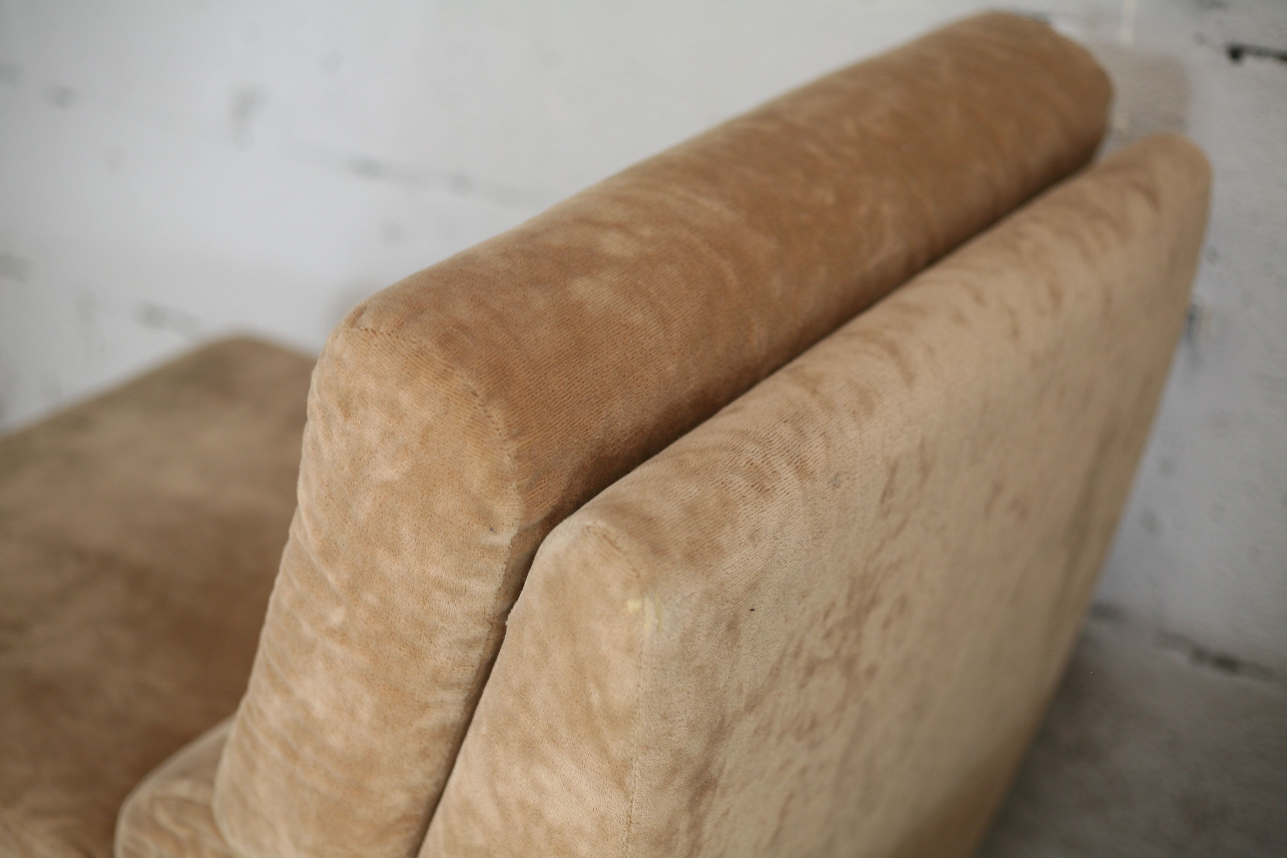 Pair of armchairs "Space Age", foam and velvet "honey", France, circa 1970