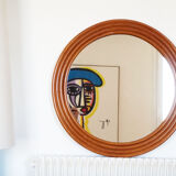 Round mirror in vintage rattan bamboo