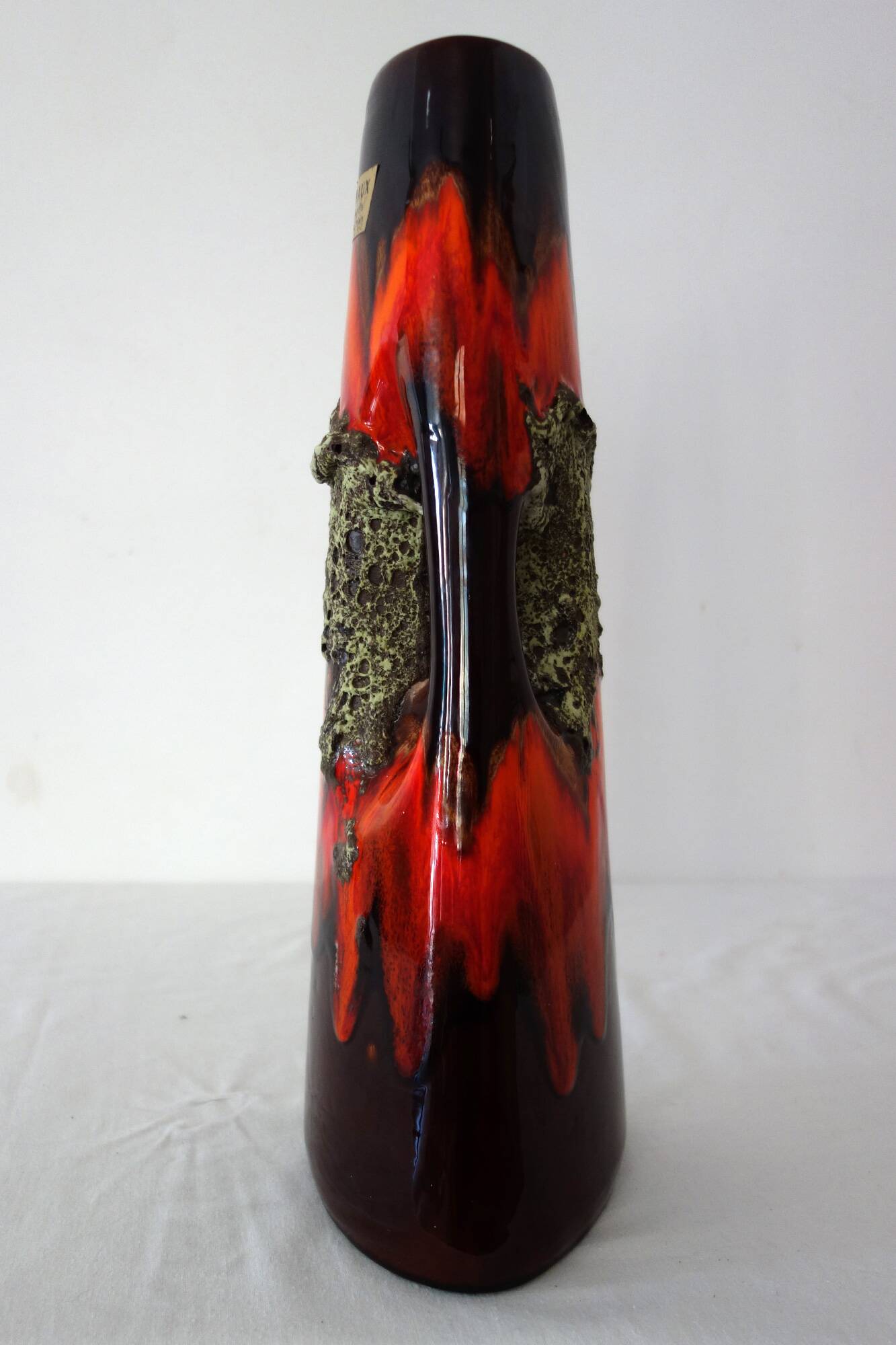 Large vintage Fat lava and enamel vase, H40cm