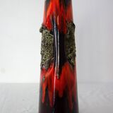 Large vintage Fat lava and enamel vase, H40cm