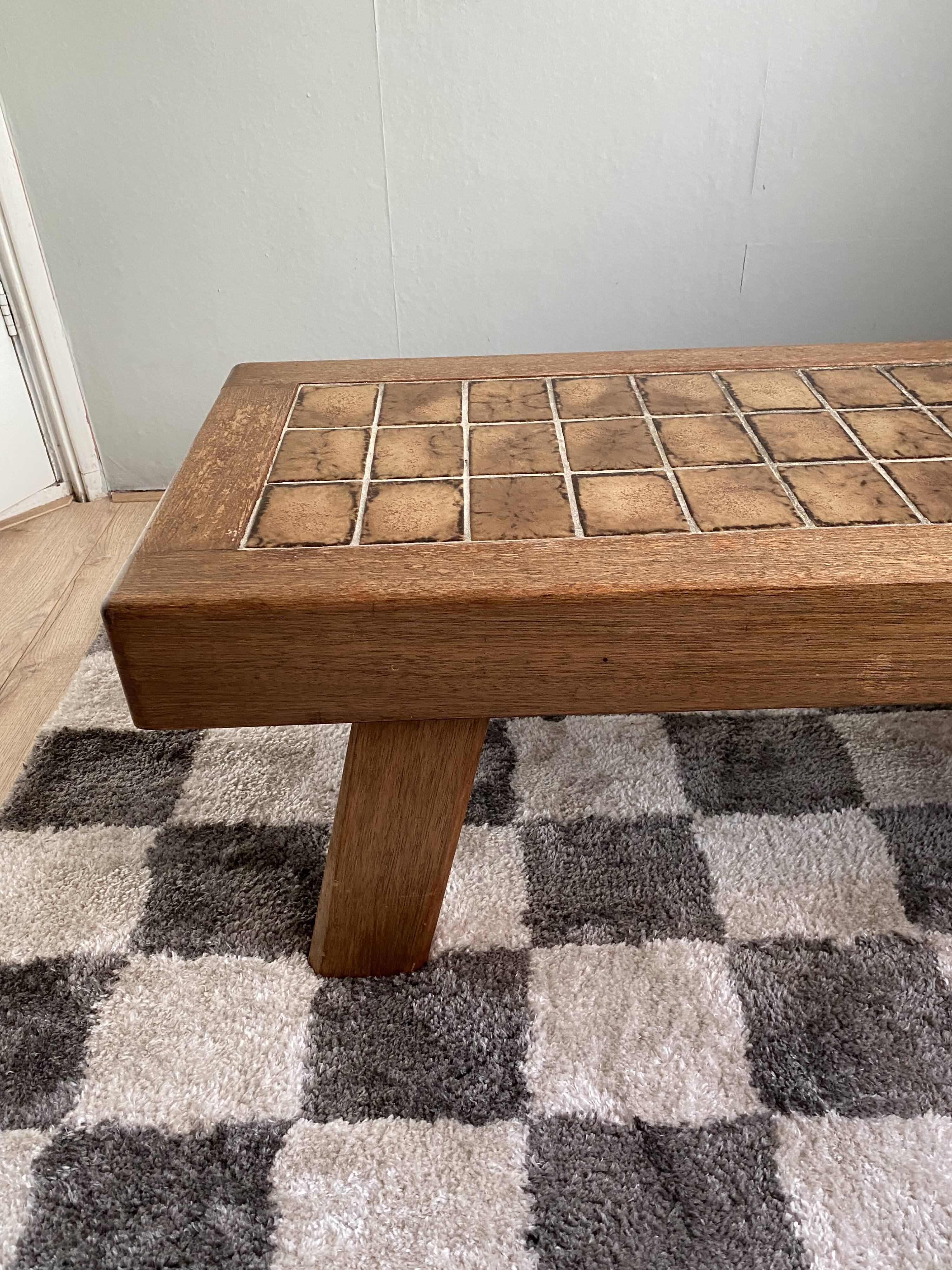 Vintage oak & ceramic tile brutalist table