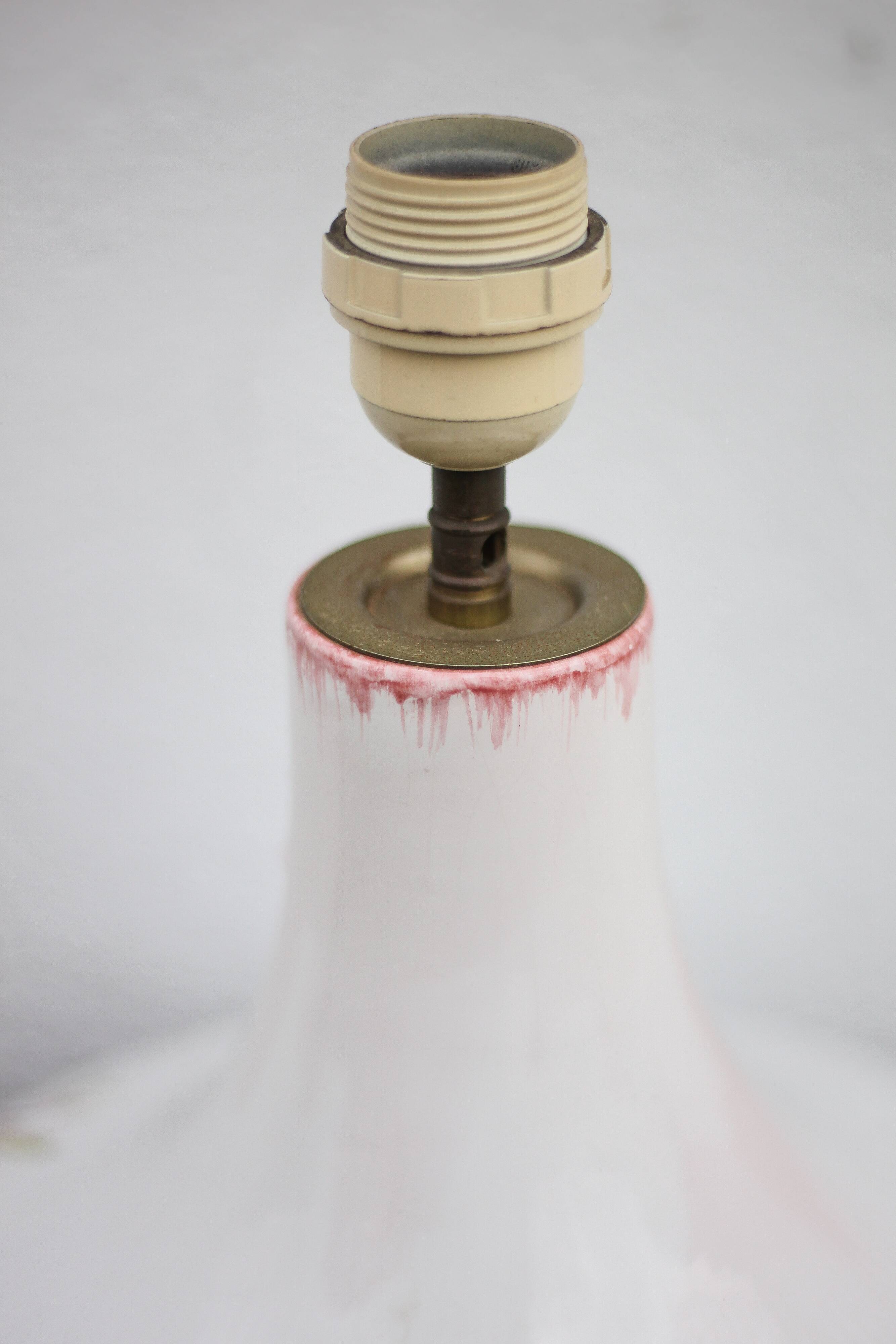 Large glazed terracotta lamp with flower decoration, ceramic signed Maithé