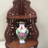 Folding corner shelf wooden crafted with sculpted flowers