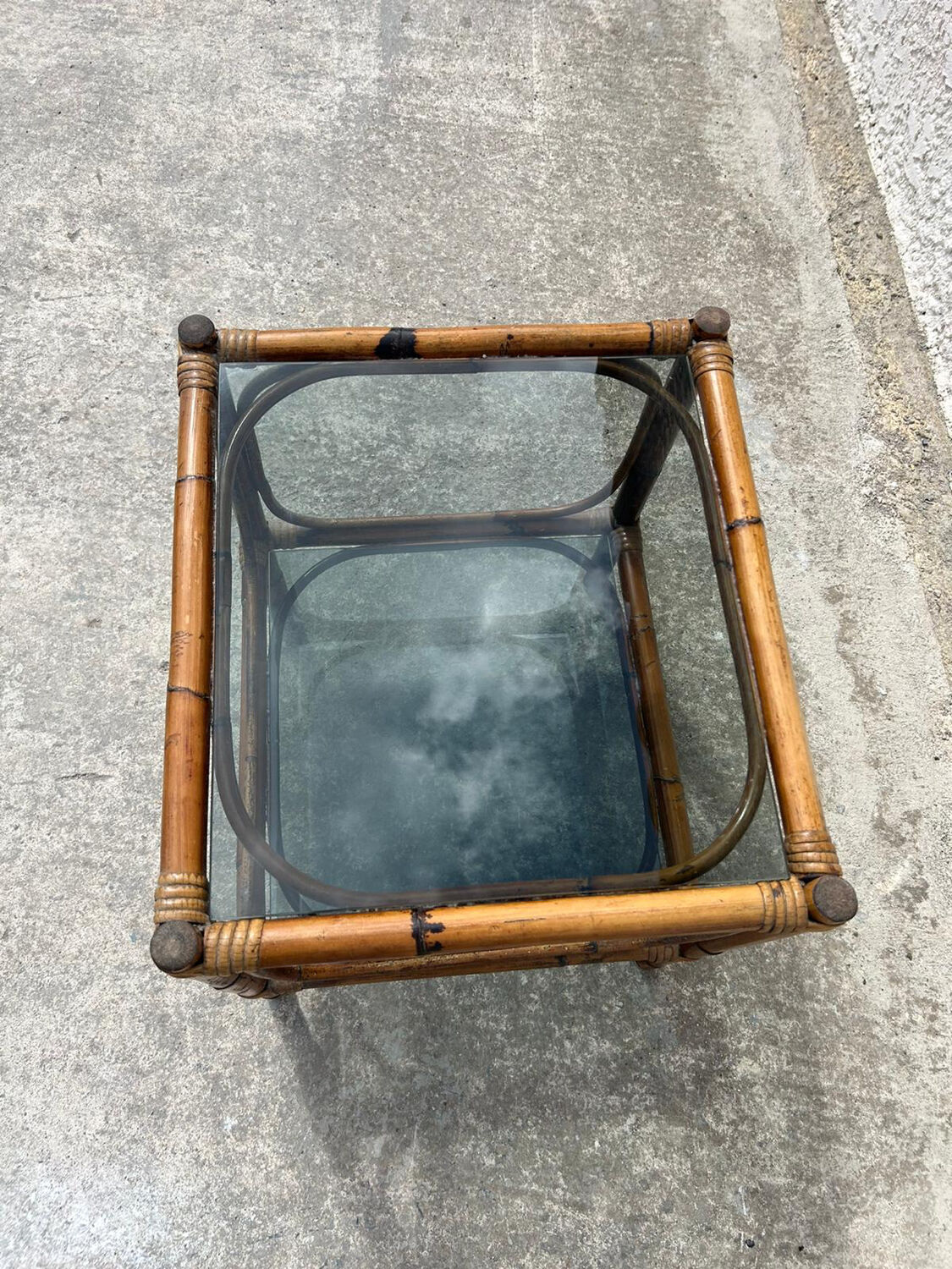 Small bamboo table and glass top