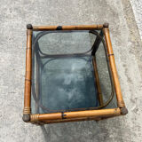 Small bamboo table and glass top