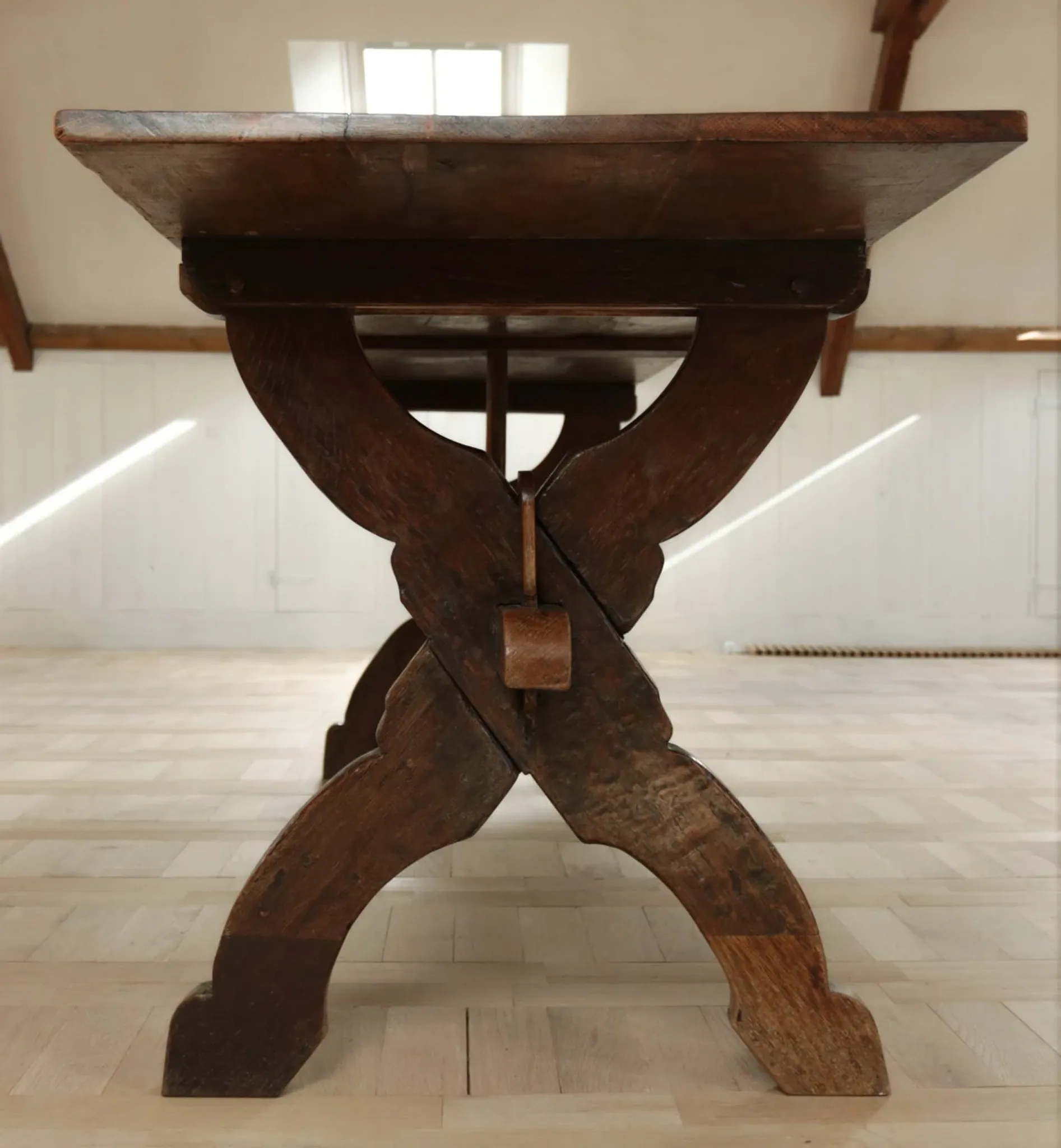 17th-century French oak refectory table / trestle table – 240 cm